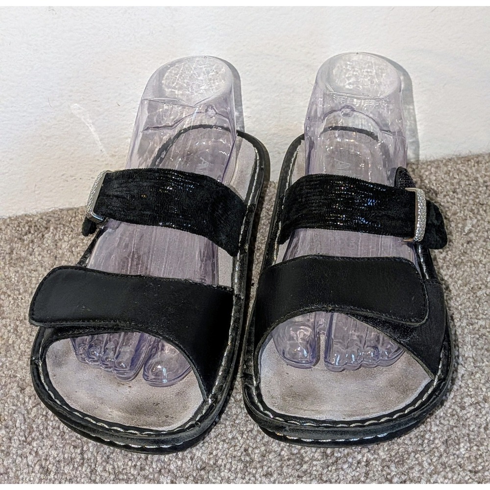 Alegria by PG Lite Black Leather Adjustable Strap Comfort‎ Sandals Size 9 EU 40